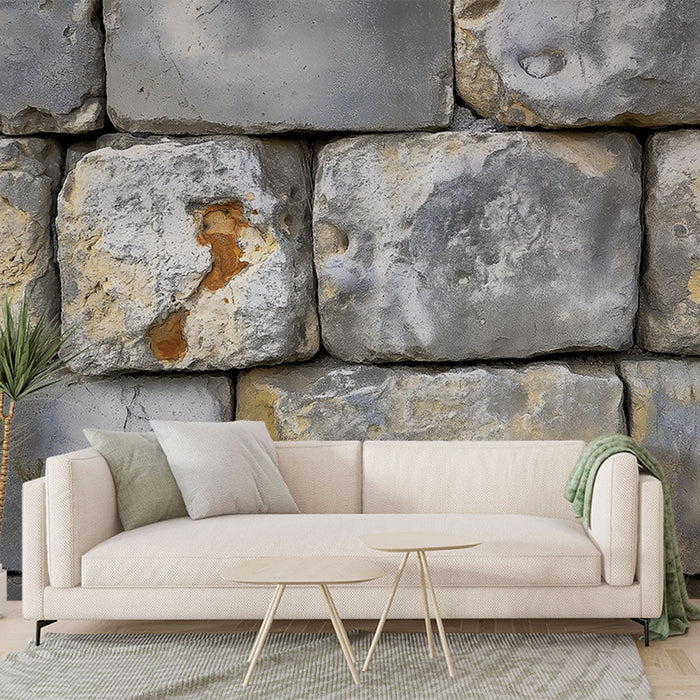 Fototapet taş duvar | Gradyan gri tonlarında dokulu taş blok deseni