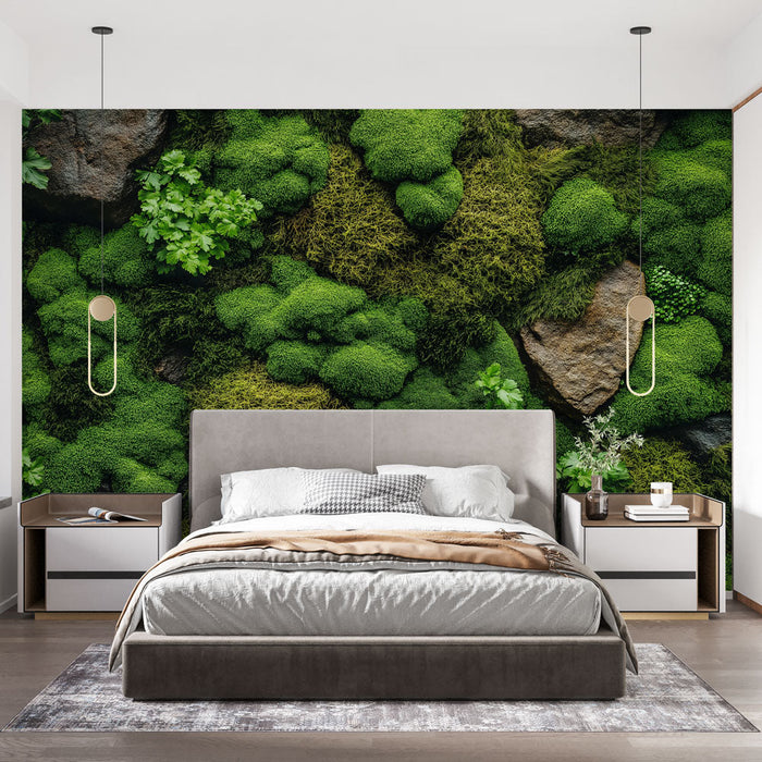 Papel de parede vegetal wall | Lush moss e pedras naturais