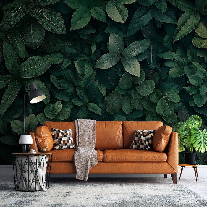 Ταπετσαρία τοίχου φυτών | Ταπισερί από πλούσια φύλλα σε πράσινες αποχρώσεις
