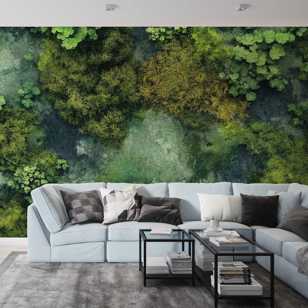 Mural Wallpaper vegetal wall | Texture of moss and varied foliage ...