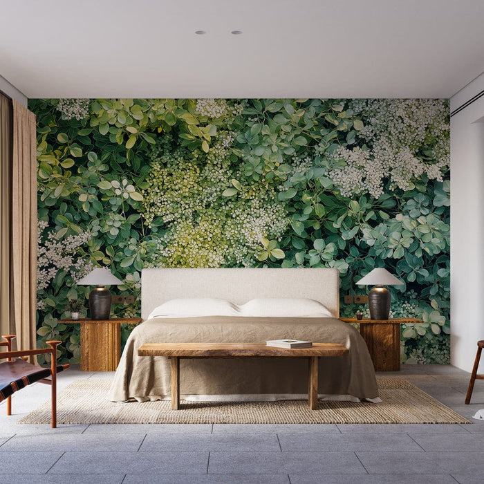 Carta da parati muro vegetale | Una miscela rilassante di verdi e bianchi