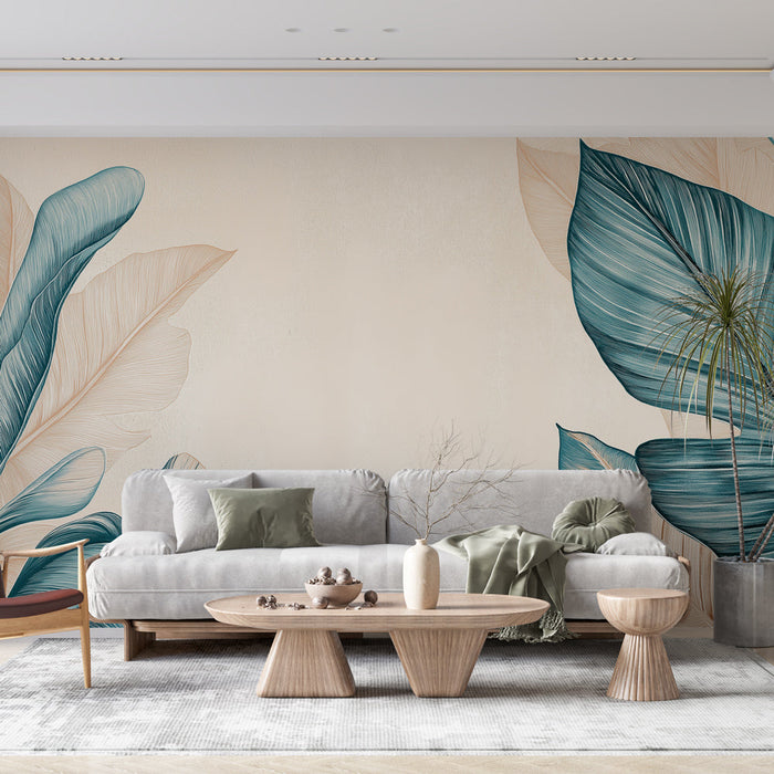 Muraaltapeet beež | Akvarell troopilised lehed