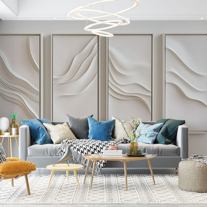 Tapeta světle šedá | Texturované vlnité reliéfní vzory