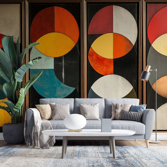 Tapeta posnemanje imitacije slikanja | Barviti geometrijski vzorci v krogih in polkrogih