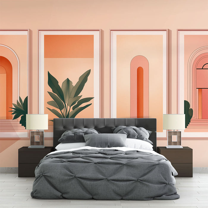 Tapet mural imitație tablou | Patru ilustrații moderne cu modele geometrice și naturale