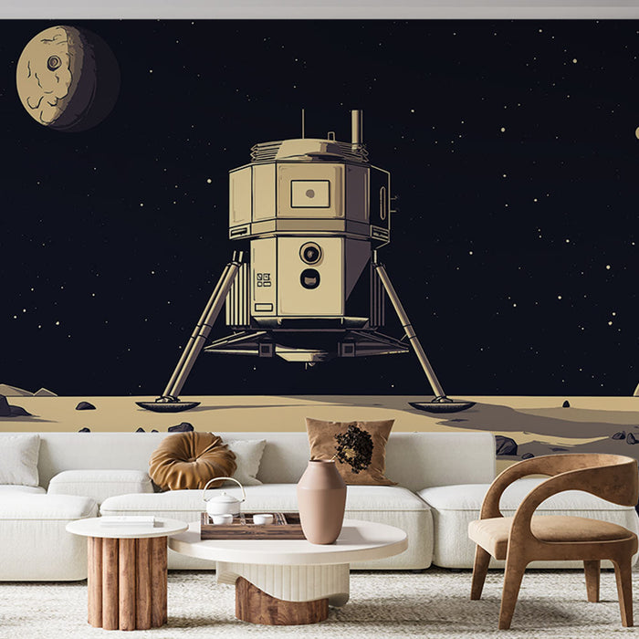 Papel de parede universo | Nave espacial em uma superfície lunar com estrelas cintilantes