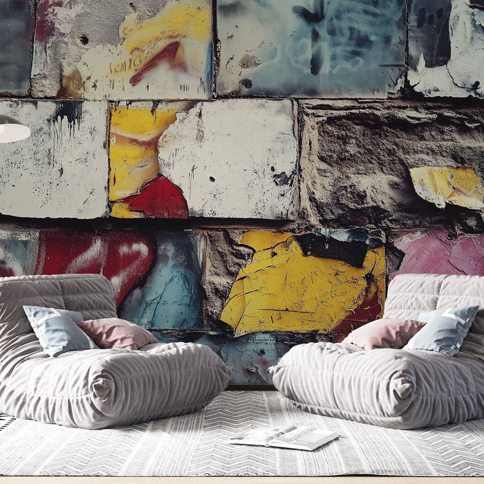 Fototapet fototapeter | Farverig væg med lag af afskallet maling