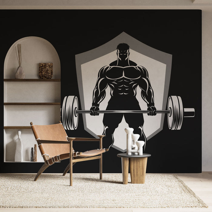 Mural Wallpaper bodybuilding | Bodybuilder silhouette with bar