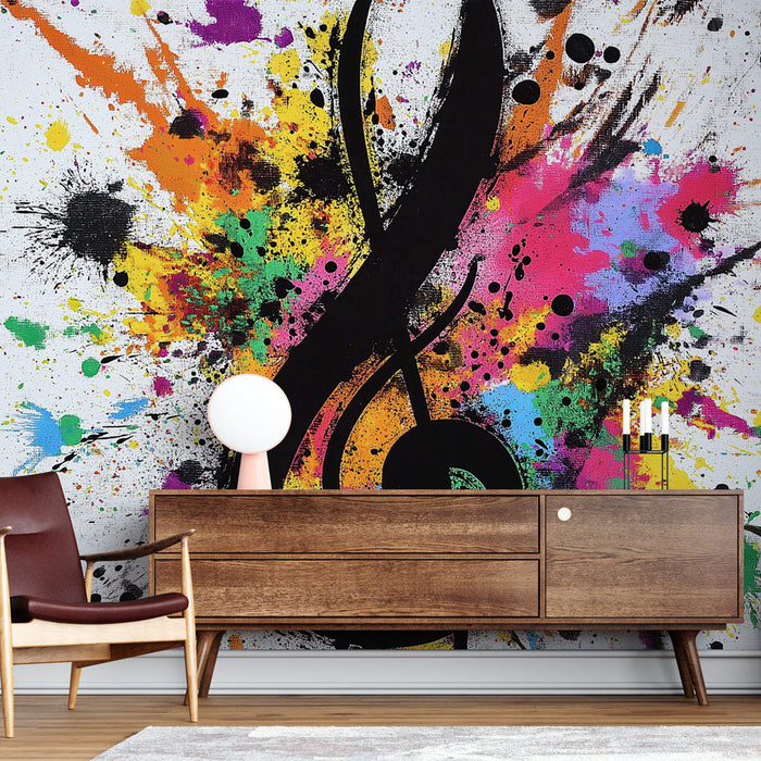 Fototapet müzikal | Renkli sıçramalarla stilize edilmiş müzik notası