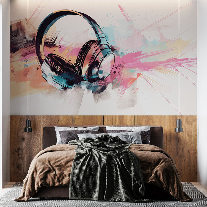 Papel de parede de música | Fone de ouvido estilo grafite claro