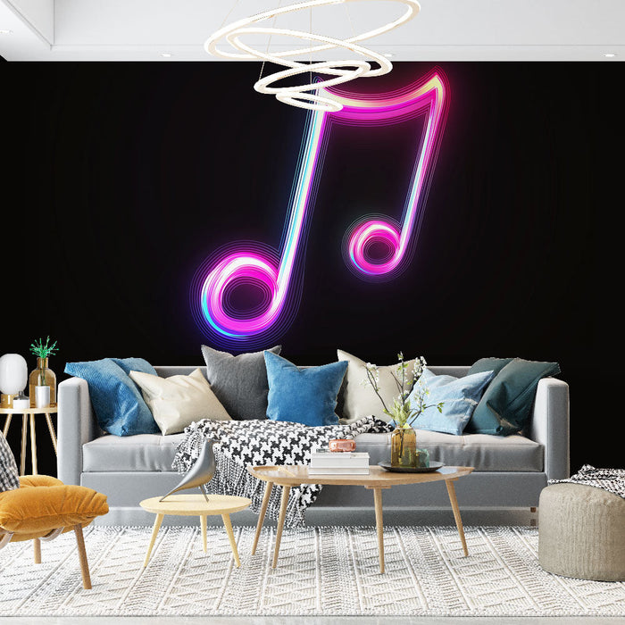 Fototapet müzik neon | Canlı renklerle parlak müzik notu