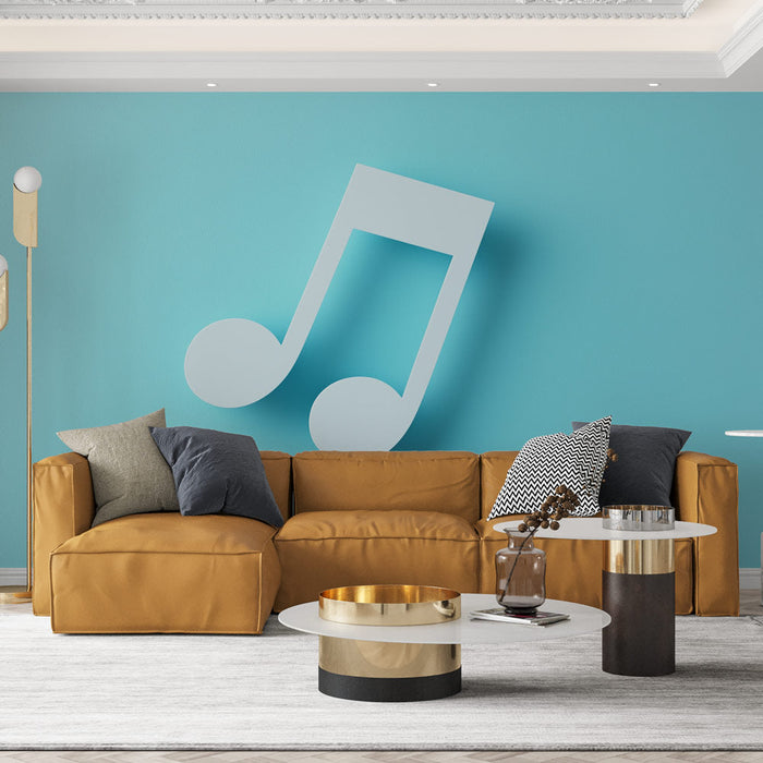 Muraal Tapeet muusika | Minimalistlik muusikamärgi sümbol sinisel taustal
