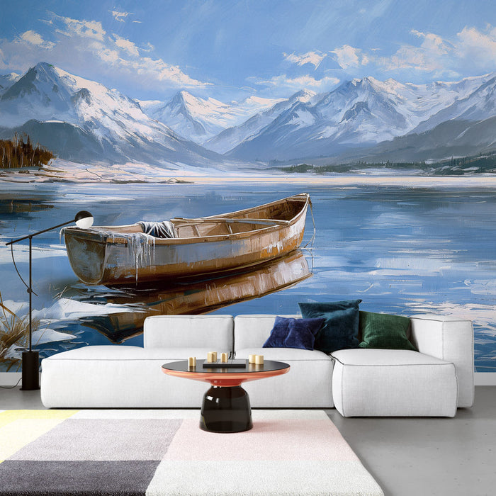 Nature Wallpaper | Drawing Boat and Frozen Lake