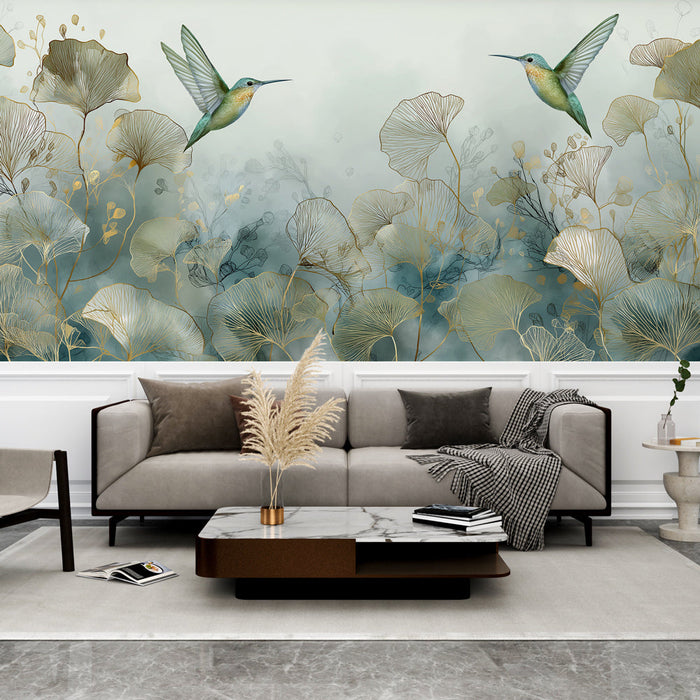 Fototapet doğa ile kuşkonmaz | Nazlı yapraklarla çevrili uçan kuşkonmazlar