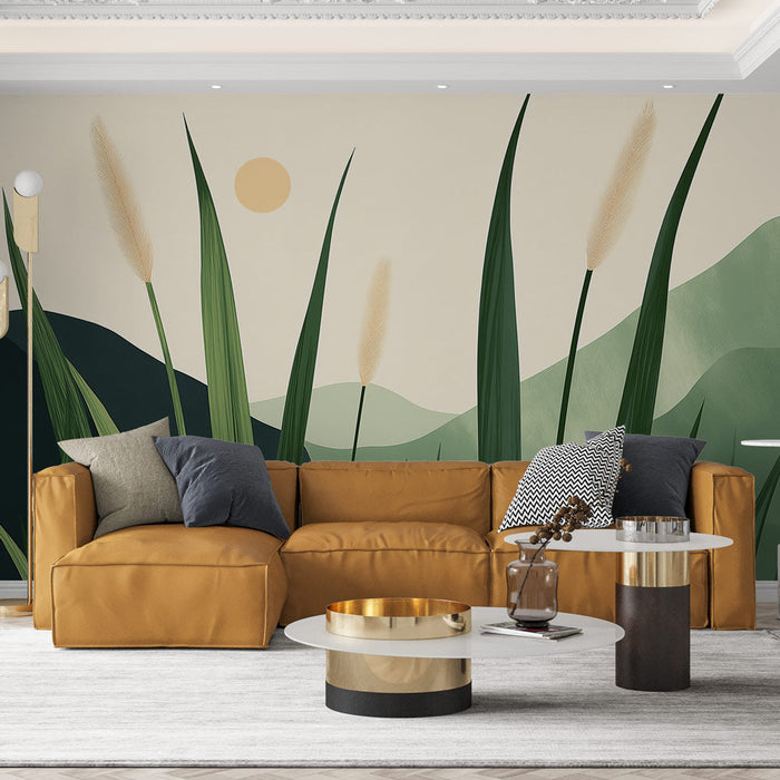 Fototapet doğa minimalist | Altın otlar ve nazik tepeler