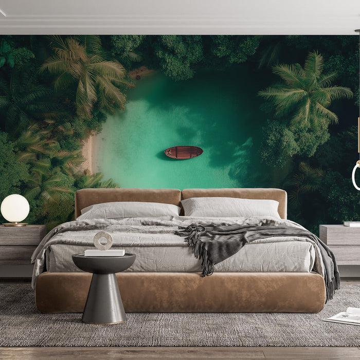 Tapeta mirna priroda | Tropski bijeg s brodom na rubu tirkiznog jezera