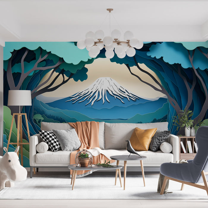 Tapeta s přírodou | Horská krajina ve střiženém papíru