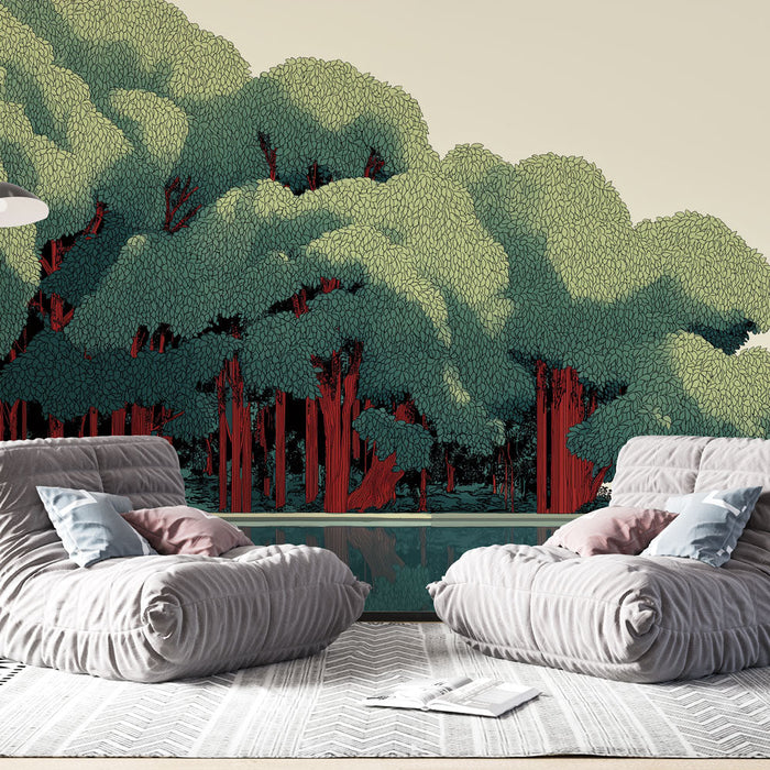 Fototapet doğa | Rahatlatıcı orman manzarası bisikletliyle