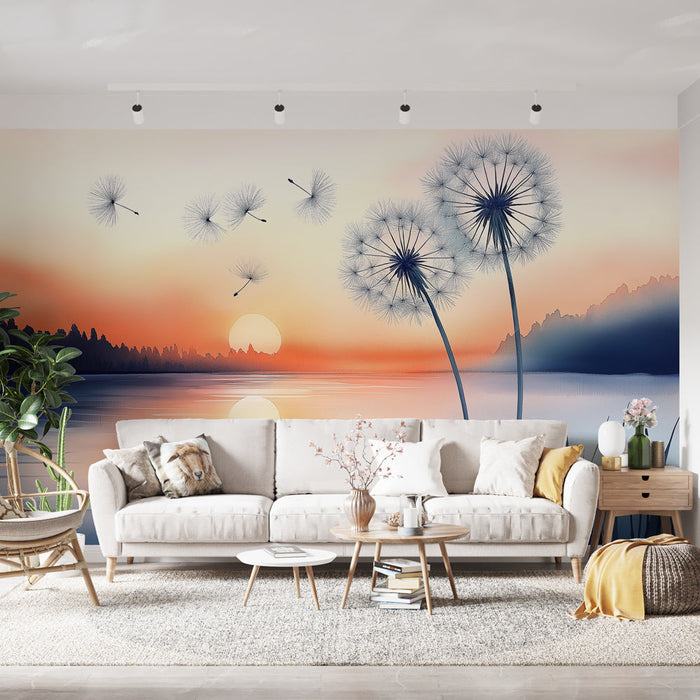 Papel de parede natureza | Dandelions em transparência ao pôr do sol