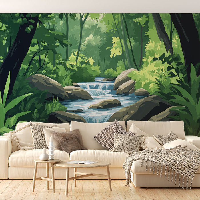Tapete natur | Friedlicher Fluss im Herzen des Waldes