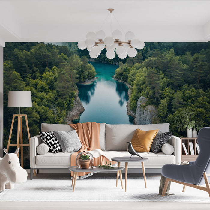 Tapeta przyrodnicza | Turkusowa rzeka otoczona bujną zielenią