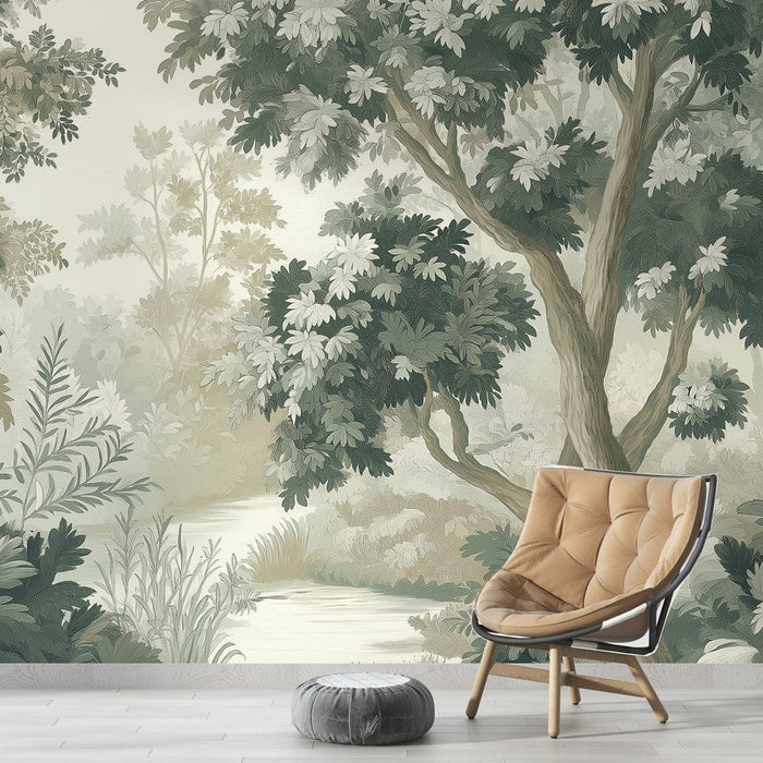 Tapeta přírodní | Květinová krajina s jemnými odstíny zelené a béžové