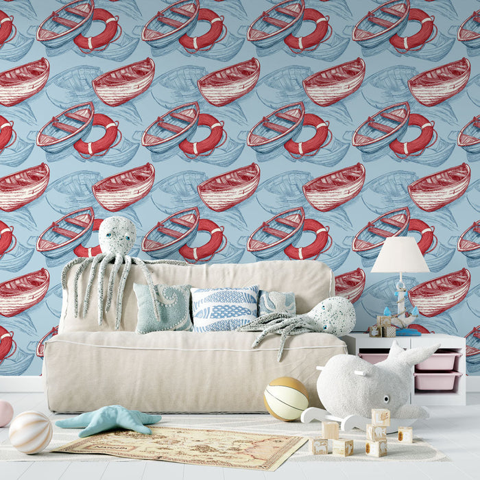 Fototapeet merendus | Punase ja sinise tooniga paadid ja poid