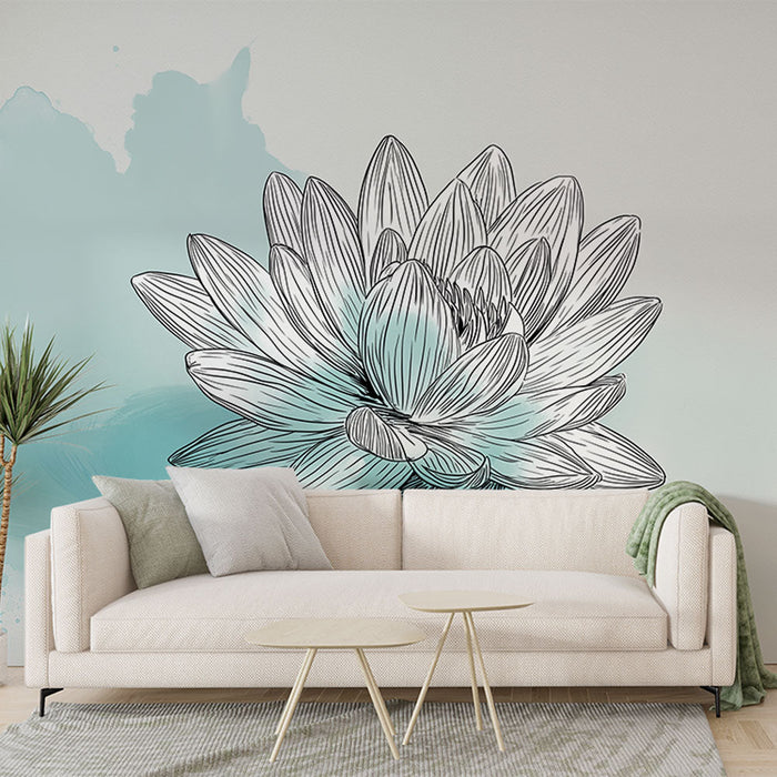 Fotótapé nénuphar | Finom vízililiom illusztrációk egy türkiz vízfestményes háttéren