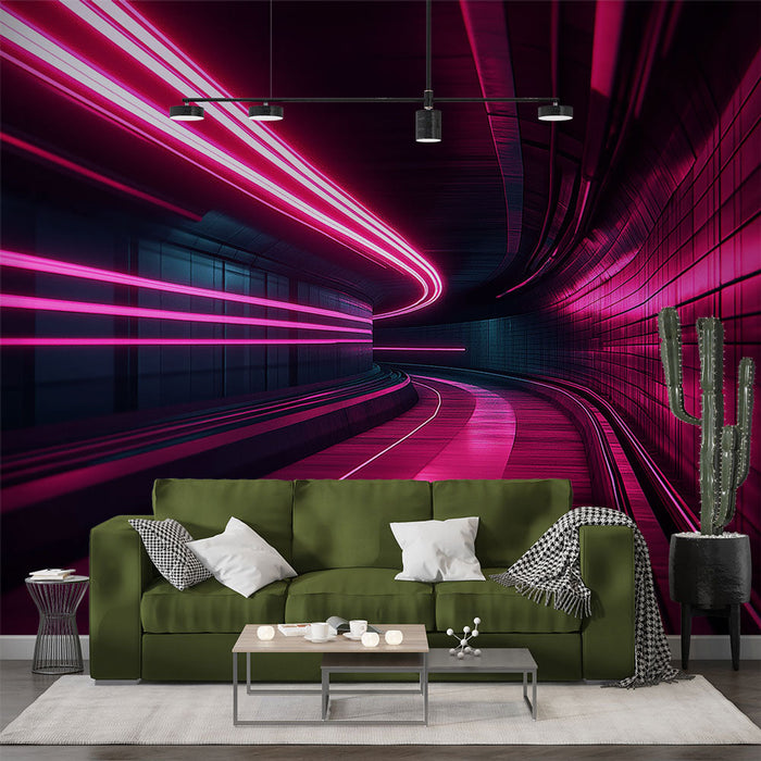 Mural Wallpaper neon | Futuristic tunnel with pink lights