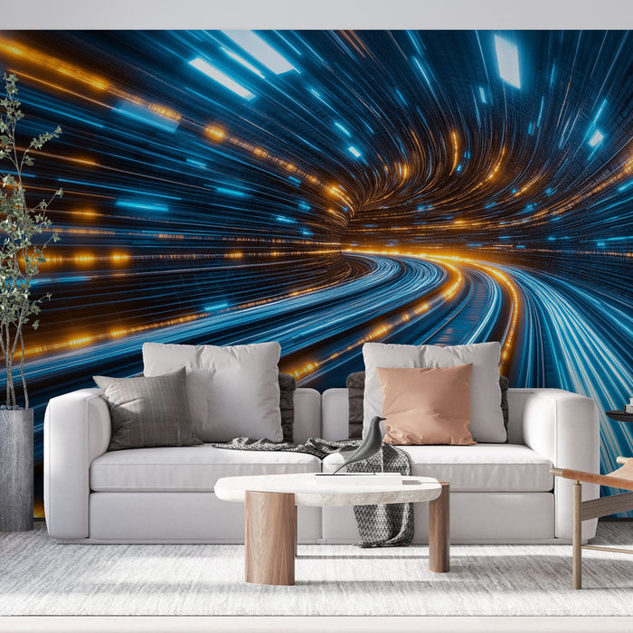 Fototapeet neon | Futuristlikud valguslainete lainetused sinises ja oranžis