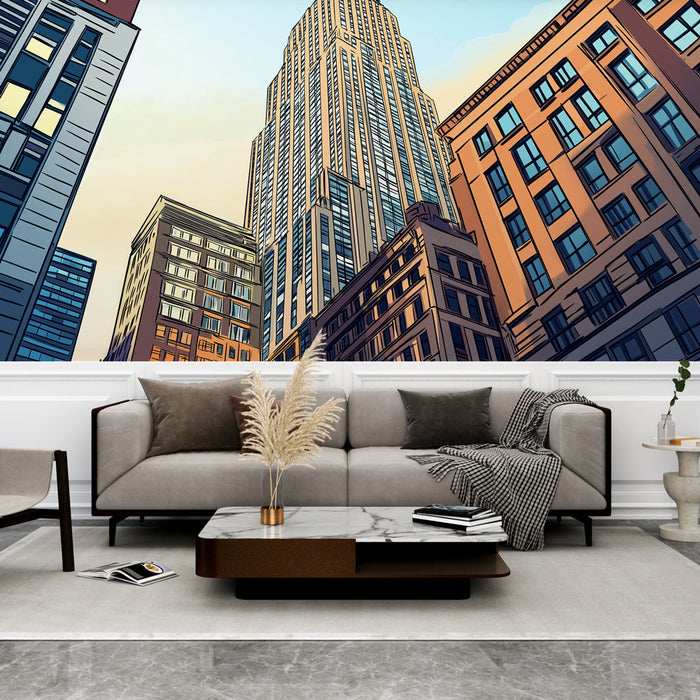 Tapete New York | Ikonische Illustration von NYC Wolkenkratzern