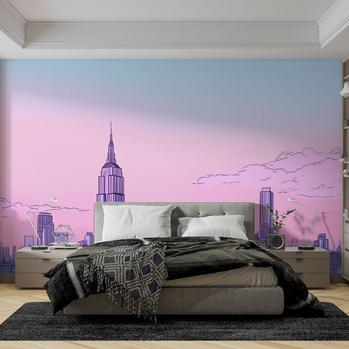 Mural Wallpaper New York | Silhouette of skyscrapers under a pastel sky