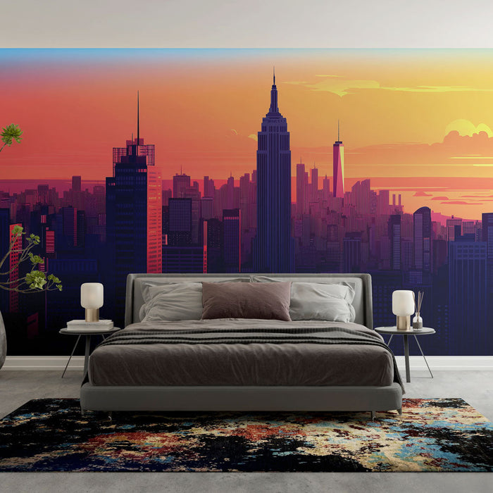 Fototapete New York | Silhouetten von Wolkenkratzern bei Sonnenuntergang