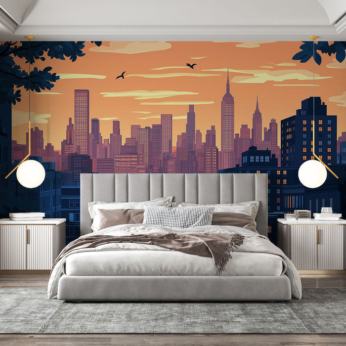 Fototapete New York | Lebendige Manhattan Skyline bei Sonnenuntergang