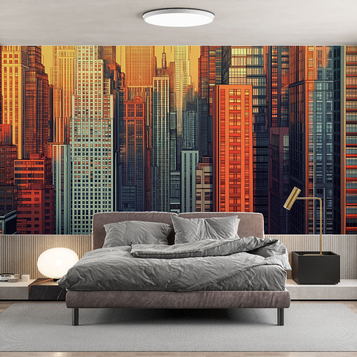 Papel pintado Nueva York | Vista inmersiva de un bosque de rascacielos al atardecer