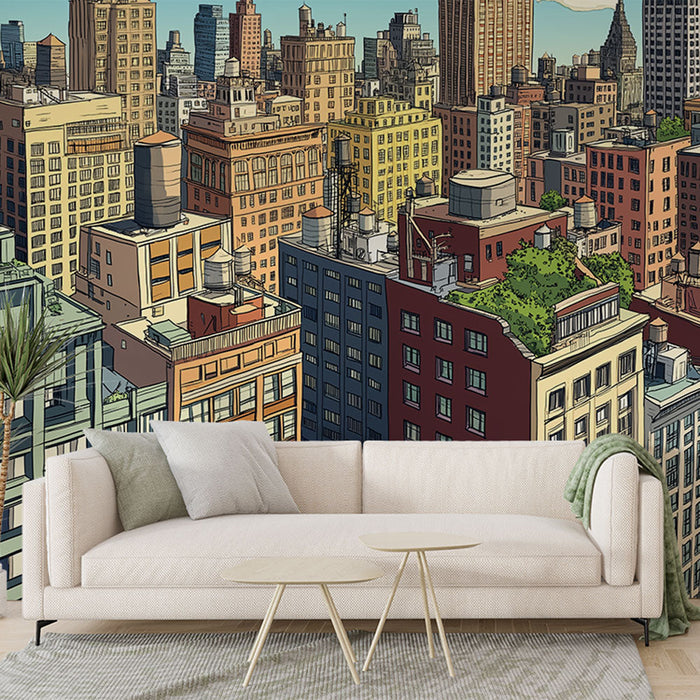 Fototapet New York | Farverig panoramisk udsigt over bygningerne i byen