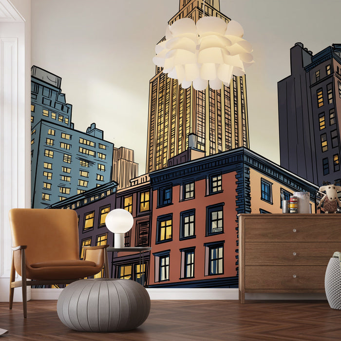 Ταπετσαρία τοίχου Νέας Υόρκης | Στιλιζαρισμένη αστική θέα με εμβληματικά ουρανοξύστες