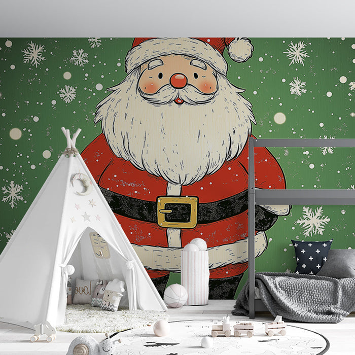 Mural Wallpaper Christmas | Joyful Santa Claus on Green Background