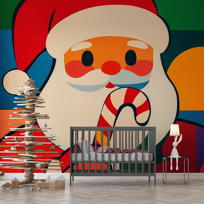 Mural Wallpaper Christmas | Colorful Santa Claus with Sweet Candy