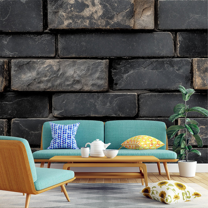 Tapeta black brick | Černá a zlatá cihlová textura pro moderní vzhled