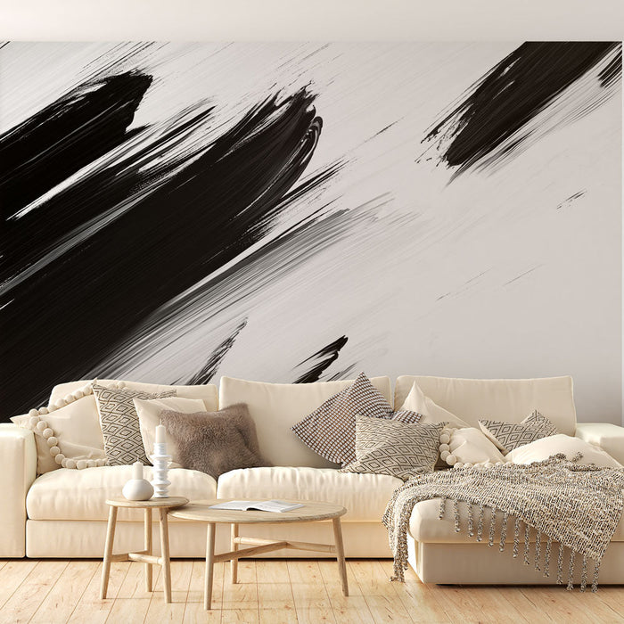 Mural Wallpaper black and white | Big brush strokes