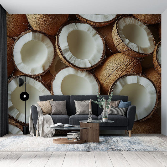 Tapetti kookospähkinä | Tuore ja trooppinen kookospähkinän kuoren kuvio