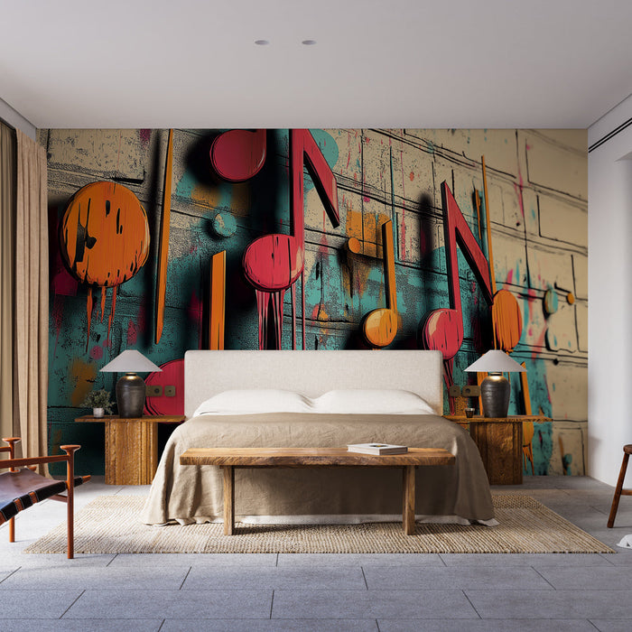 Tapete musiknoten | Farbenfrohes künstlerisches Design mit dynamischen Spritzern