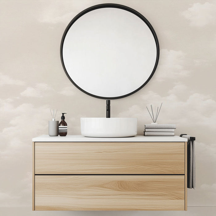 Mural Wallpaper bathroom | Brushed style beige cloud