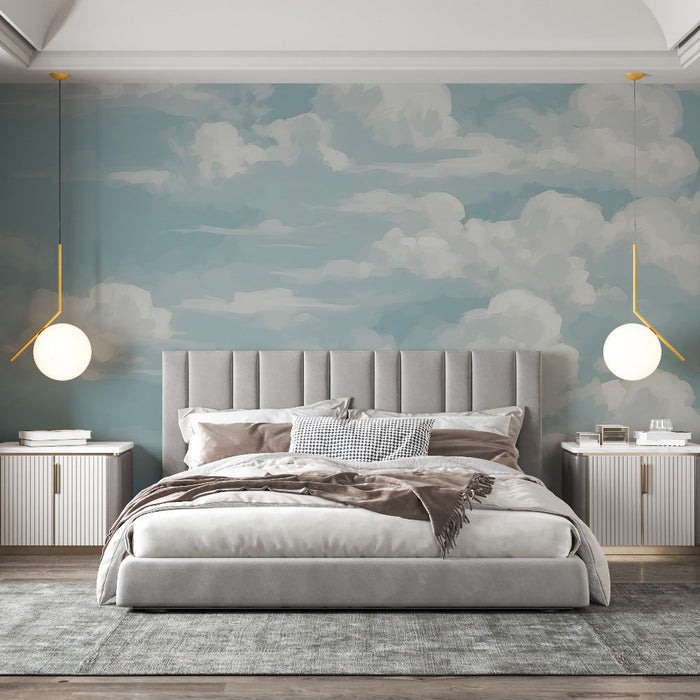 Cloud Mural Wallpaper Painting | White and Blue Canvas