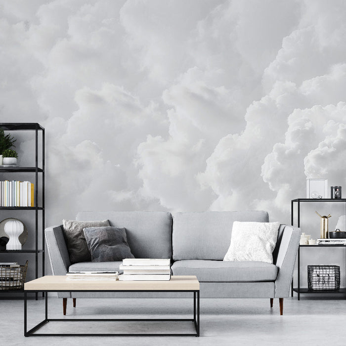 Realistic Cloud Mural Wallpaper | White and Gray