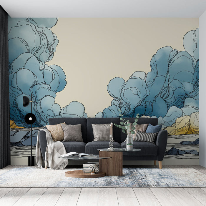 Mural Wallpaper abstract clouds | A dreamy landscape of ethereal clouds and textured rocks
