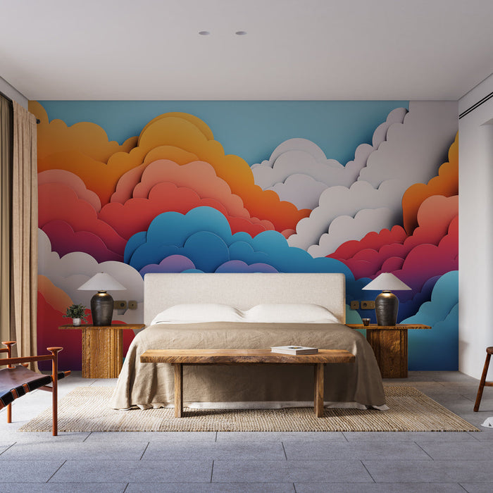 Mural Wallpaper colorful clouds | Stiliseeritud pilve muster erksate toonidega