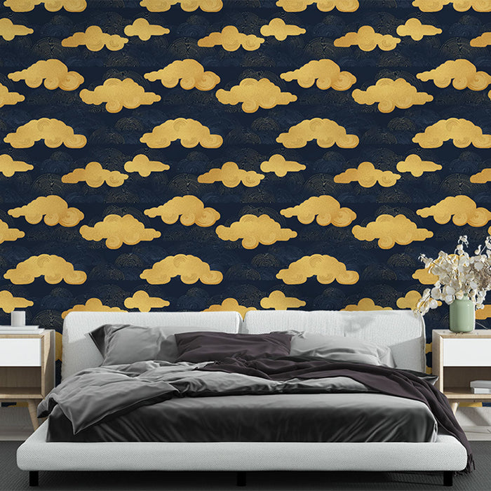 Tapet cu nori aurii | Nori stilizati pe un fundal albastru inchis de noapte