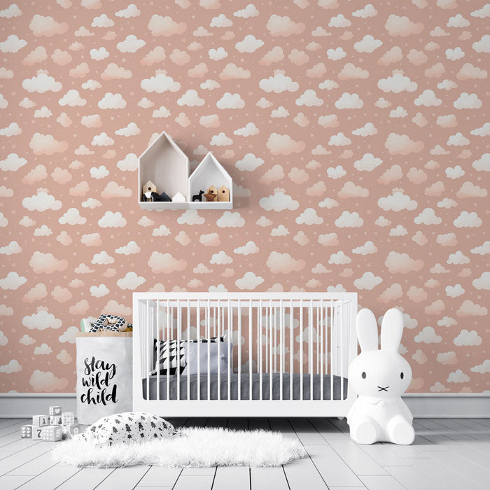 Mural Wallpaper clouds | Soft clouds on pale pink background